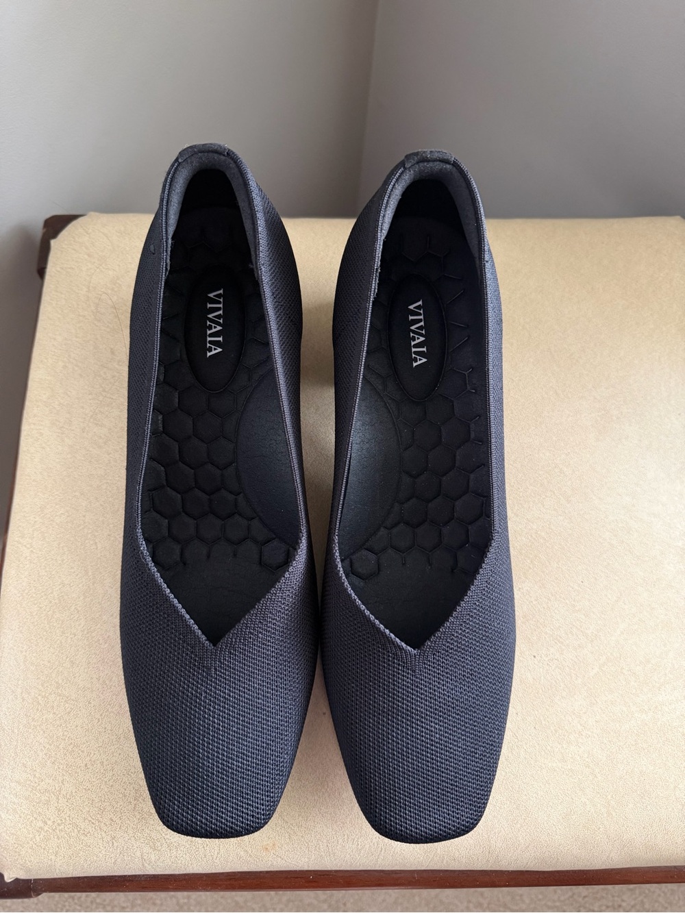 VIVAIA Womens Pumps Size 8.5 Black Knit Square Toe Block Heel Comfort Shoes